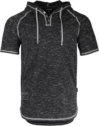 ZIMEGO Men’s Color Block Short Sleeve Casual Fashion Hip Hop Hooded Henley Shirt in Kuwait