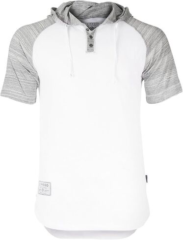 ZIMEGO Men’s Color Block Short Sleeve Casual Fashion Hip Hop Hooded Henley Shirt in Kuwait