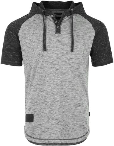 ZIMEGO Men’s Color Block Short Sleeve Casual Fashion Hip Hop Hooded Henley Shirt in Saudi Arabia