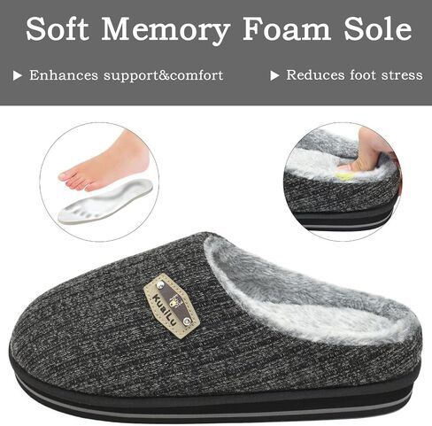 KuaiLu Mens Slippers Orthopedic Memory Foam Slippers for Men Fashion Casual Wool-blend Stripe Knitted with Warm Sherpa Plush Lining Winter Men's Mule Scuff Non-slip House Slippers Pantuflas para Hombres Size 7-14 in Saudi Arabia