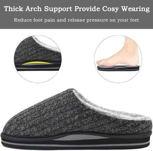 KuaiLu Mens Slippers Orthopedic Memory Foam Slippers for Men Fashion Casual Wool-blend Stripe Knitted with Warm Sherpa Plush Lining Winter Men's Mule Scuff Non-slip House Slippers Pantuflas para Hombres Size 7-14 in Saudi Arabia