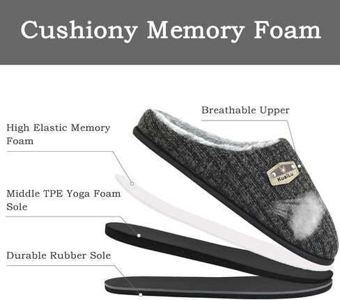 KuaiLu Mens Slippers Orthopedic Memory Foam Slippers for Men Fashion Casual Wool-blend Stripe Knitted with Warm Sherpa Plush Lining Winter Men's Mule Scuff Non-slip House Slippers Pantuflas para Hombres Size 7-14 in Saudi Arabia