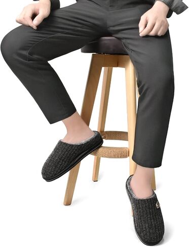 KuaiLu Mens Slippers Orthopedic Memory Foam Slippers for Men Fashion Casual Wool-blend Stripe Knitted with Warm Sherpa Plush Lining Winter Men's Mule Scuff Non-slip House Slippers Pantuflas para Hombres Size 7-14 in Saudi Arabia