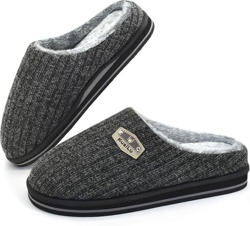 KuaiLu Mens Slippers Orthopedic Memory Foam Slippers for Men Fashion Casual Wool-blend Stripe Knitted with Warm Sherpa Plush Lining Winter Men's Mule Scuff Non-slip House Slippers Pantuflas para Hombres Size 7-14 in Saudi Arabia