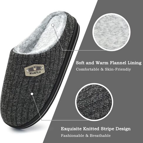 KuaiLu Mens Slippers Orthopedic Memory Foam Slippers for Men Fashion Casual Wool-blend Stripe Knitted with Warm Sherpa Plush Lining Winter Men's Mule Scuff Non-slip House Slippers Pantuflas para Hombres Size 7-14 in Saudi Arabia