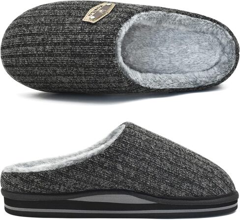 KuaiLu Mens Slippers Orthopedic Memory Foam Slippers for Men Fashion Casual Wool-blend Stripe Knitted with Warm Sherpa Plush Lining Winter Men's Mule Scuff Non-slip House Slippers Pantuflas para Hombres Size 7-14 in Saudi Arabia