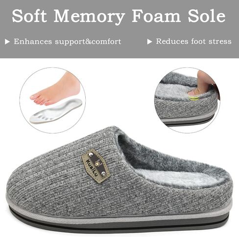 KuaiLu Mens Slippers Orthopedic Memory Foam Slippers for Men Fashion Casual Wool-blend Stripe Knitted with Warm Sherpa Plush Lining Winter Men's Mule Scuff Non-slip House Slippers Pantuflas para Hombres Size 7-14 in Saudi Arabia