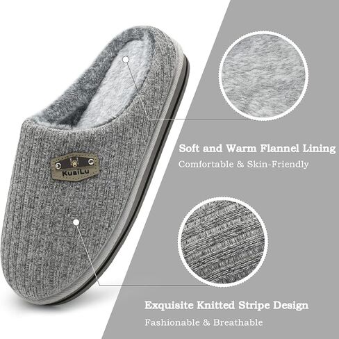KuaiLu Mens Slippers Orthopedic Memory Foam Slippers for Men Fashion Casual Wool-blend Stripe Knitted with Warm Sherpa Plush Lining Winter Men's Mule Scuff Non-slip House Slippers Pantuflas para Hombres Size 7-14 in Saudi Arabia