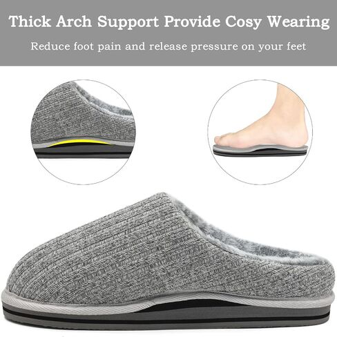 KuaiLu Mens Slippers Orthopedic Memory Foam Slippers for Men Fashion Casual Wool-blend Stripe Knitted with Warm Sherpa Plush Lining Winter Men's Mule Scuff Non-slip House Slippers Pantuflas para Hombres Size 7-14 in Saudi Arabia