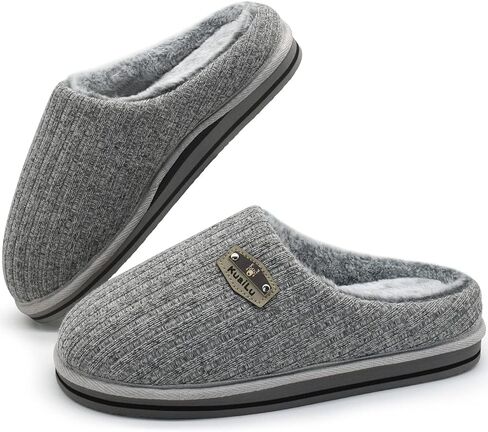 KuaiLu Mens Slippers Orthopedic Memory Foam Slippers for Men Fashion Casual Wool-blend Stripe Knitted with Warm Sherpa Plush Lining Winter Men's Mule Scuff Non-slip House Slippers Pantuflas para Hombres Size 7-14 in Saudi Arabia