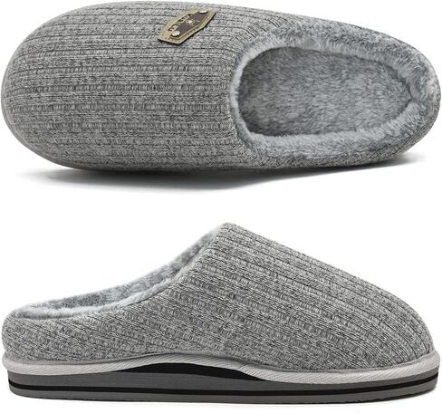 KuaiLu Mens Slippers Orthopedic Memory Foam Slippers for Men Fashion Casual Wool-blend Stripe Knitted with Warm Sherpa Plush Lining Winter Men's Mule Scuff Non-slip House Slippers Pantuflas para Hombres Size 7-14 in Saudi Arabia