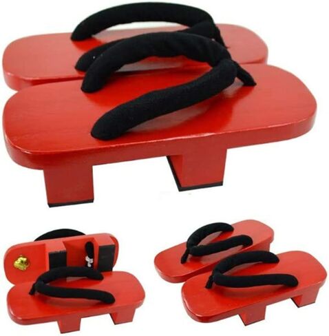 Anime Jiraiya Cosplay Red Shoes High Heel Geta Clogs Shoes Boots Slippers Sandals Props in Kuwait