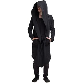 Mens Long Hooded Cardigan Vintage Gothic Cloak Coat Shawl Collar Open Front Drape Cape Overcoat with Pockets in Saudi Arabia