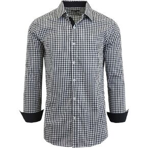 Galaxy by Harvic Men's Long Sleeve Gingham Dress Shirts, Cotton Polyester Slim Fit Shirt for Business Casual Outdoors (S-3XL) in Kuwait
