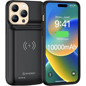 حافظة بطارية NEWDERY لهاتف iPhone 14 Pro/14/13 Pro/13 10000 مللي أمبير، شحن لاسلكي وسماعات أذن سلكية ودعم بيانات المزامنة، حافظة شاحن محمولة ممتدة لهاتف iPhone 14/13 Pro، 6.1 بوصة (ليس لـ 14 Plus) in Kuwait