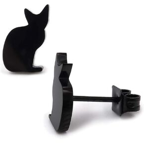 Steelmeup Stainless Steel Cute Black Cat Silhouette Post Stud Earrings Play Sit Jump