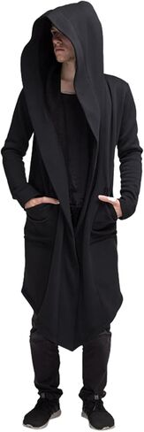 Mens Long Hooded Cardigan Vintage Gothic Cloak Coat Shawl Collar Open Front Drape Cape Overcoat with Pockets in Saudi Arabia