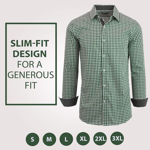 Galaxy by Harvic Men's Long Sleeve Gingham Dress Shirts, Cotton Polyester Slim Fit Shirt for Business Casual Outdoors (S-3XL) in Saudi Arabia