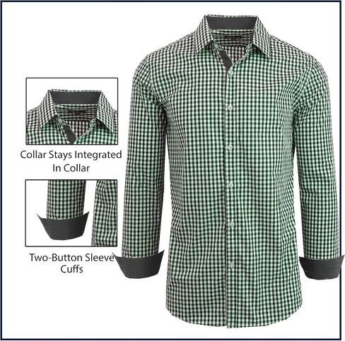 Galaxy by Harvic Men's Long Sleeve Gingham Dress Shirts, Cotton Polyester Slim Fit Shirt for Business Casual Outdoors (S-3XL) in Saudi Arabia