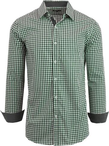 Galaxy by Harvic Men's Long Sleeve Gingham Dress Shirts, Cotton Polyester Slim Fit Shirt for Business Casual Outdoors (S-3XL) in Saudi Arabia