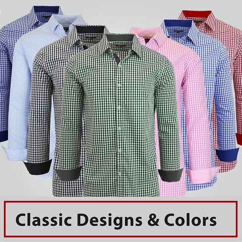 Galaxy by Harvic Men's Long Sleeve Gingham Dress Shirts, Cotton Polyester Slim Fit Shirt for Business Casual Outdoors (S-3XL) in Saudi Arabia