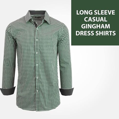 Galaxy by Harvic Men's Long Sleeve Gingham Dress Shirts, Cotton Polyester Slim Fit Shirt for Business Casual Outdoors (S-3XL) in Saudi Arabia