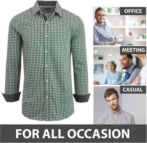 Galaxy by Harvic Men's Long Sleeve Gingham Dress Shirts, Cotton Polyester Slim Fit Shirt for Business Casual Outdoors (S-3XL) in Saudi Arabia
