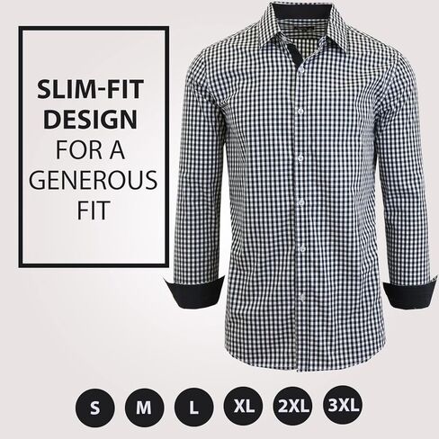 Galaxy by Harvic Men's Long Sleeve Gingham Dress Shirts, Cotton Polyester Slim Fit Shirt for Business Casual Outdoors (S-3XL) in Kuwait
