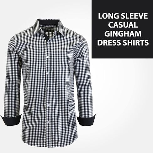 Galaxy by Harvic Men's Long Sleeve Gingham Dress Shirts, Cotton Polyester Slim Fit Shirt for Business Casual Outdoors (S-3XL) in Kuwait