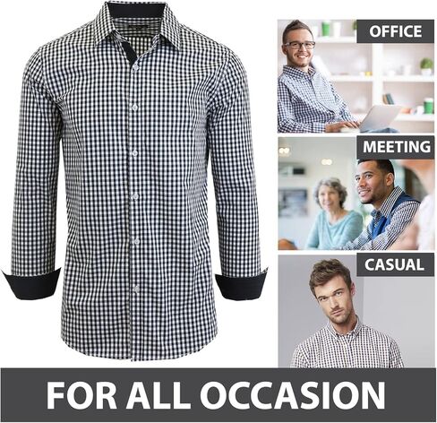 Galaxy by Harvic Men's Long Sleeve Gingham Dress Shirts, Cotton Polyester Slim Fit Shirt for Business Casual Outdoors (S-3XL) in Kuwait