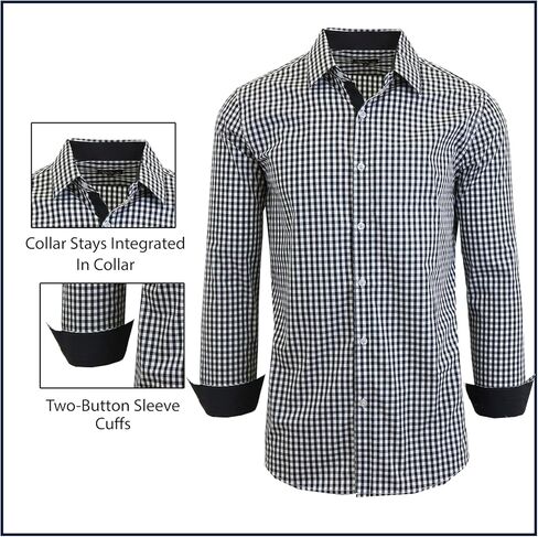 Galaxy by Harvic Men's Long Sleeve Gingham Dress Shirts, Cotton Polyester Slim Fit Shirt for Business Casual Outdoors (S-3XL) in Kuwait
