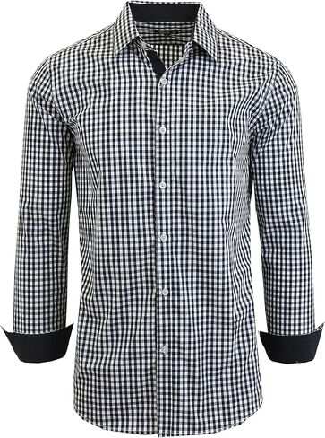 Galaxy by Harvic Men's Long Sleeve Gingham Dress Shirts, Cotton Polyester Slim Fit Shirt for Business Casual Outdoors (S-3XL) in Kuwait