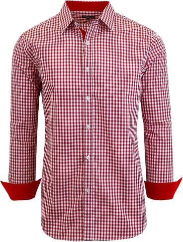 Galaxy by Harvic Men's Long Sleeve Gingham Dress Shirts, Cotton Polyester Slim Fit Shirt for Business Casual Outdoors (S-3XL) in Saudi Arabia