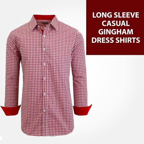 Galaxy by Harvic Men's Long Sleeve Gingham Dress Shirts, Cotton Polyester Slim Fit Shirt for Business Casual Outdoors (S-3XL) in Saudi Arabia