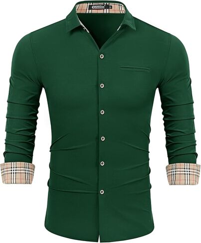 Conmite Men's Muscle Fit Dress Shirts Casual Long Sleeve Shirt Stretch Button Down Wrinkle Free Work Shirts with Pocket in Saudi Arabia