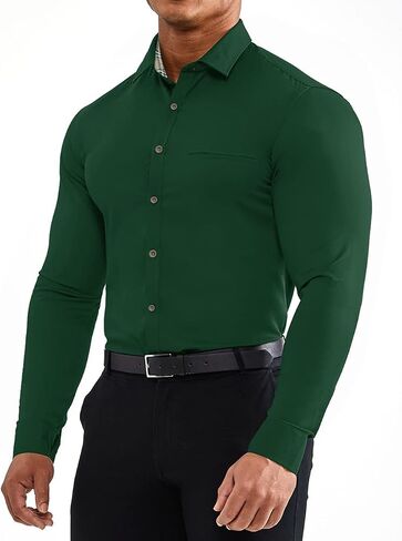 Conmite Men's Muscle Fit Dress Shirts Casual Long Sleeve Shirt Stretch Button Down Wrinkle Free Work Shirts with Pocket in Saudi Arabia