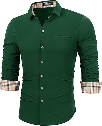Conmite Men's Muscle Fit Dress Shirts Casual Long Sleeve Shirt Stretch Button Down Wrinkle Free Work Shirts with Pocket in Saudi Arabia