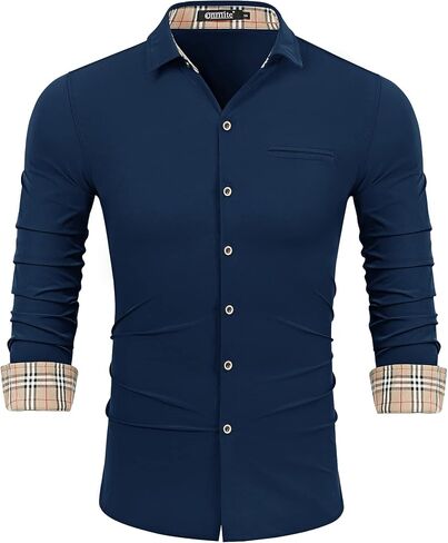 Conmite Men's Muscle Fit Dress Shirts Casual Long Sleeve Shirt Stretch Button Down Wrinkle Free Work Shirts with Pocket in Saudi Arabia