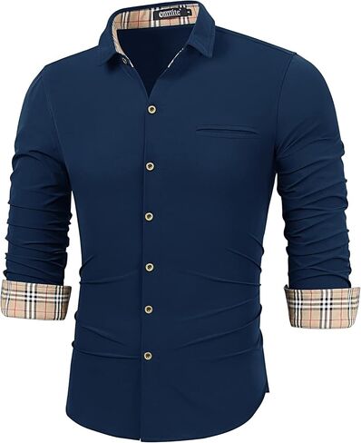 Conmite Men's Muscle Fit Dress Shirts Casual Long Sleeve Shirt Stretch Button Down Wrinkle Free Work Shirts with Pocket in Saudi Arabia