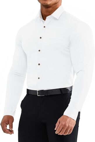 Conmite Men's Muscle Fit Dress Shirts Casual Long Sleeve Shirt Stretch Button Down Wrinkle Free Work Shirts with Pocket in Saudi Arabia