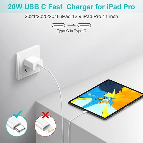 iPad Charger, 20W PD Super Quick USB C Fast Charger [Apple MFi Certified] iPad Pro Charger with 10FT USB C Cable for iPad Pro 12.9/11 inch 2022/2021/2020/2018, iPad Air 5/4th, iPad Mini 6th, iPad 10th in Saudi Arabia