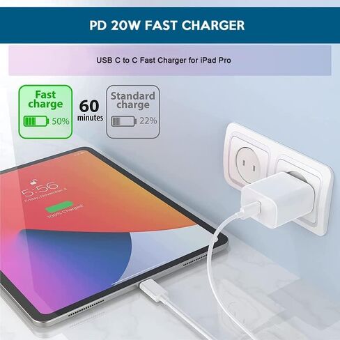 iPad Charger, 20W PD Super Quick USB C Fast Charger [Apple MFi Certified] iPad Pro Charger with 10FT USB C Cable for iPad Pro 12.9/11 inch 2022/2021/2020/2018, iPad Air 5/4th, iPad Mini 6th, iPad 10th in Saudi Arabia