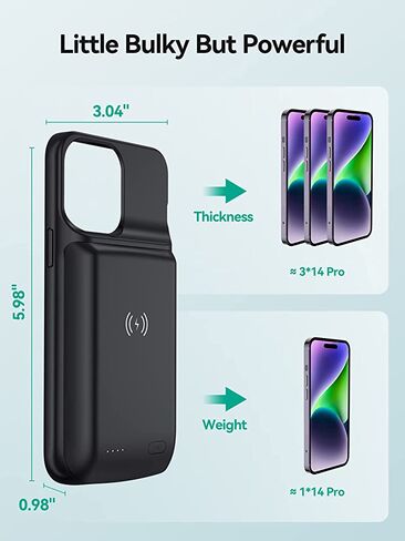 حافظة بطارية NEWDERY لهاتف iPhone 14 Pro/14/13 Pro/13 10000 مللي أمبير، شحن لاسلكي وسماعات أذن سلكية ودعم بيانات المزامنة، حافظة شاحن محمولة ممتدة لهاتف iPhone 14/13 Pro، 6.1 بوصة (ليس لـ 14 Plus) in Kuwait