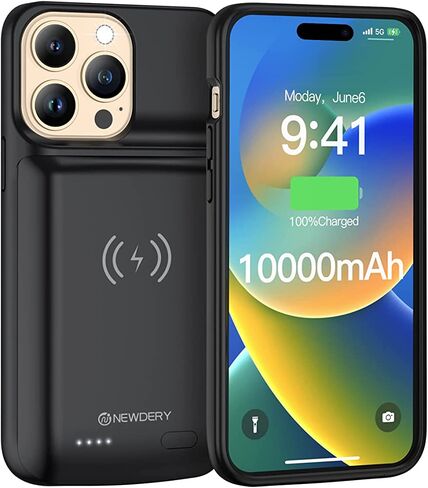 حافظة بطارية NEWDERY لهاتف iPhone 14 Pro/14/13 Pro/13 10000 مللي أمبير، شحن لاسلكي وسماعات أذن سلكية ودعم بيانات المزامنة، حافظة شاحن محمولة ممتدة لهاتف iPhone 14/13 Pro، 6.1 بوصة (ليس لـ 14 Plus) in Kuwait