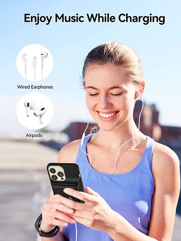 حافظة بطارية NEWDERY لهاتف iPhone 14 Pro/14/13 Pro/13 10000 مللي أمبير، شحن لاسلكي وسماعات أذن سلكية ودعم بيانات المزامنة، حافظة شاحن محمولة ممتدة لهاتف iPhone 14/13 Pro، 6.1 بوصة (ليس لـ 14 Plus) in Kuwait
