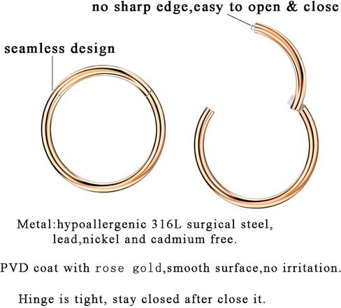 1 قطعة حلقة ثقب الفولاذ الجراحية للأنف الحاجز الغضروف الحلزون الزنمة محارة روك Daith Lobe 20g-18g-16g-14g-12g-10g 5mm-6mm-7mm-8mm-9mm-10mm-11mm-12mm-14mm-16mm الفضة/الذهب/الورد ذهبي/أسود/قوس قزح in Kuwait