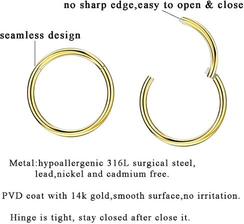 1pc Surgical Steel Piercing Ring for Nose Septum Cartilage Helix Tragus Conch Rook Daith Lobe 20g-18g-16g-14g-12g-10g 5mm-6mm-7mm-8mm-9mm-10mm-11mm-12mm-14mm-16mm Silver/Gold/Rose Gold/Black/Rainbow in Kuwait