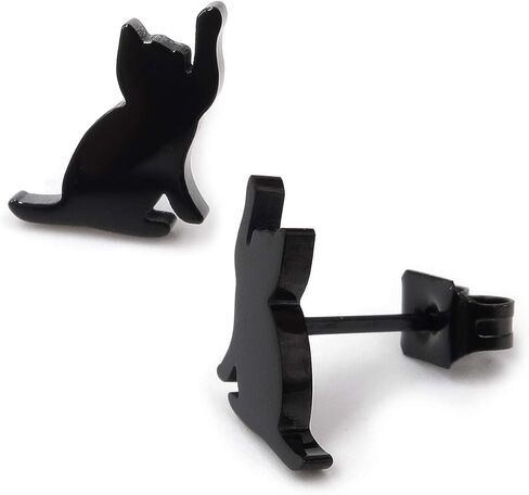 Steelmeup Stainless Steel Cute Black Cat Silhouette Post Stud Earrings Play Sit Jump in Saudi Arabia