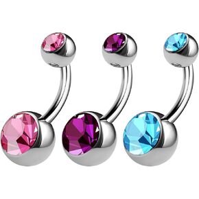 3PCS 316L Surgical Steel Short Belly Button Rings Studs 14 Gauge 1/4 6mm Rose Amethyst Shallow Navel Jewelry Choose Colors