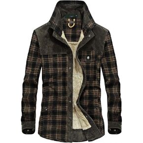 WUAI-Men Winter Warm Sherpa Fleece Lined Shirt Jackets Thicken Button Down Thermal Buffalo Plaid Flannel Shacket Outwear in Saudi Arabia